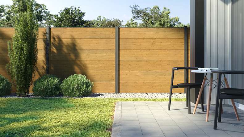planeo Gardence Simply - Clôture PVC à emboîter Carré chêne cendré naturel