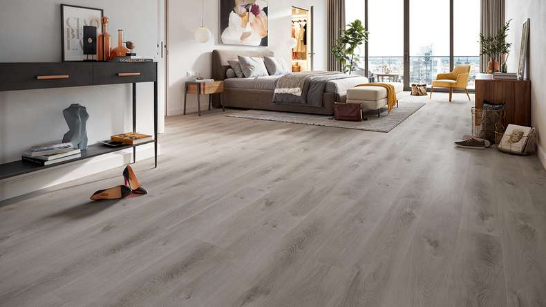 planeo Rigid Klick Vinyl - HOMEtec Basic 30 IXPE Soft Mid Grey | Trittschalldämmung integr. (RP-E30-7)