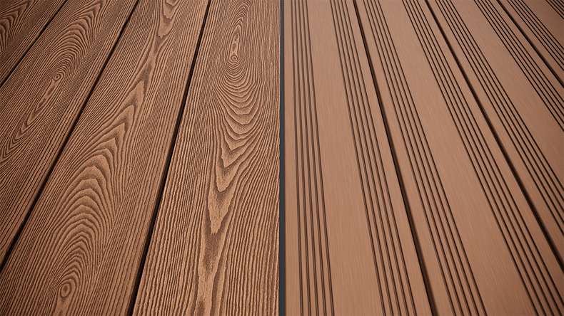 planeo SolidWood WPC Terrassendiele Massiv - Hellbraun 3m französisch/strukturiert