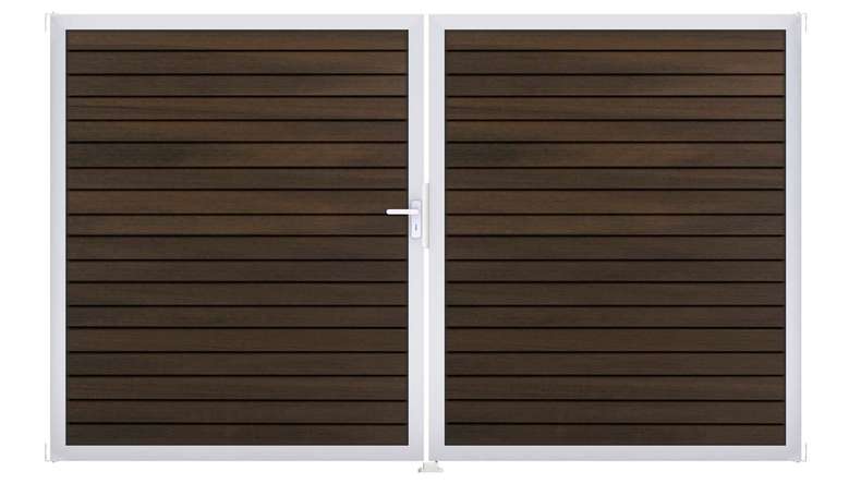 planeo Gardence Trendy - Cancello BPC a rombi - A due ante, in noce co-ex con telaio in alluminio