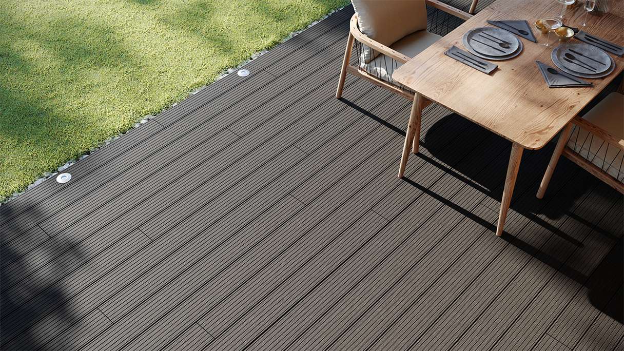 planeo LightWood WPC tavola cava - Grigio scuro 3.6m scanalato/scanalato