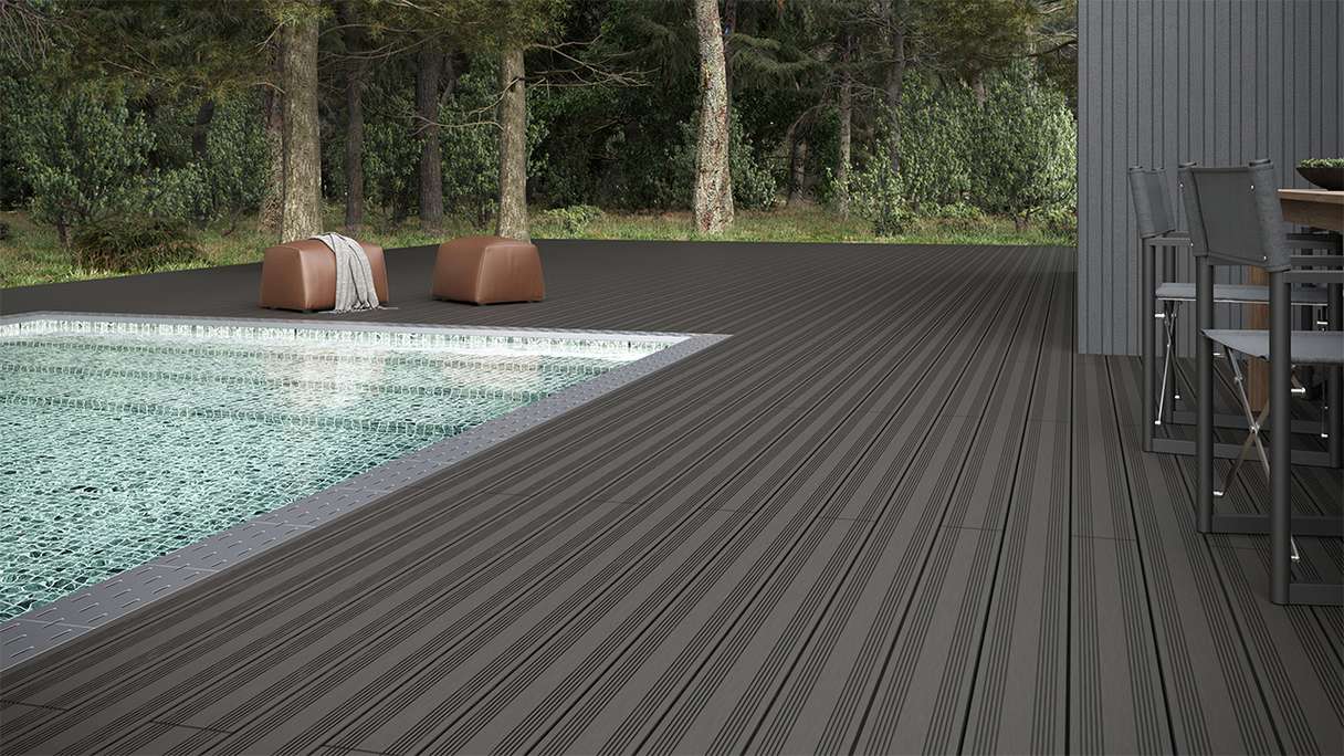 planeo SolidWood WPC Lame de terrasse massive - gris foncé 4.8m français/structuré