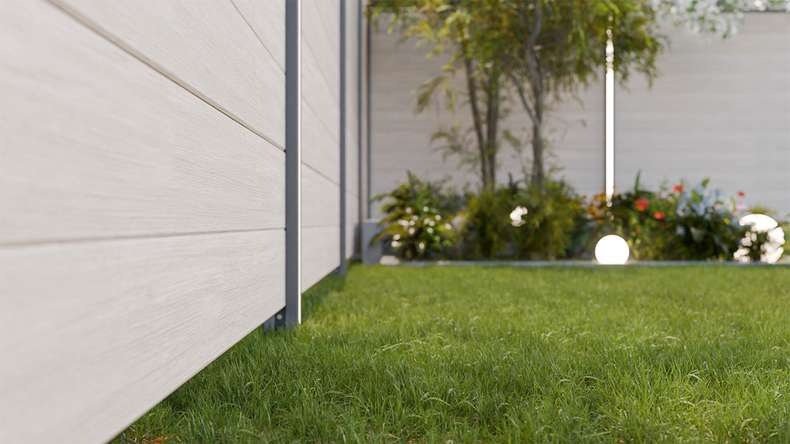 planeo Gardence Simply Small - Clôture PVC à emboîter Sheffield Oak light 180 x 180 cm