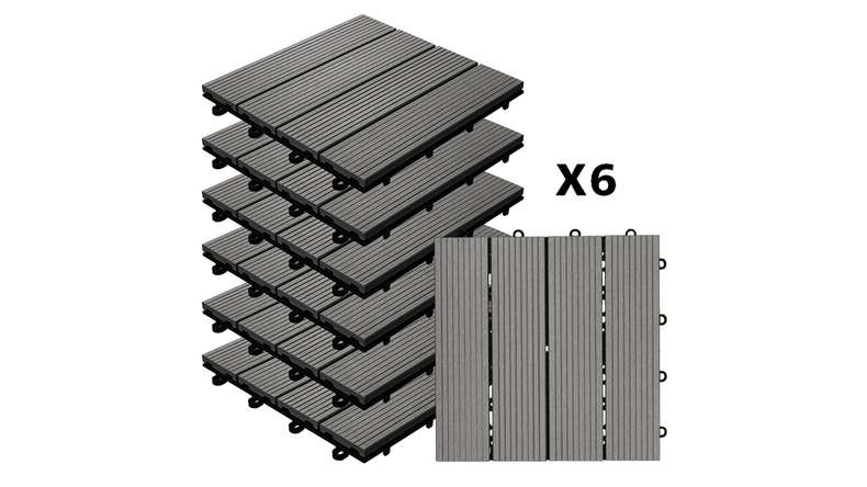 planeo carreau terrasse composite - gris 30x30 cm - 6 pcs