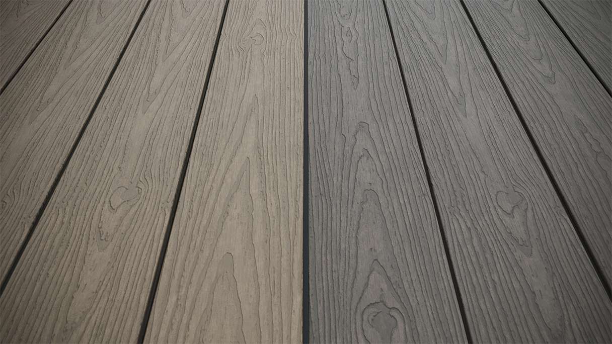 planeo CoEXWood Lame de terrasse WPC massif enrobé - gris/ciment 3m structuré