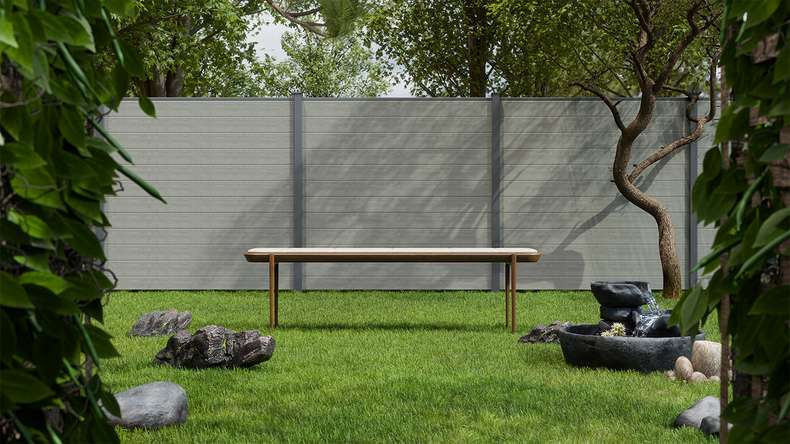 planeo Gardence Simply Small - PVC-Steckzaun Grey Ash Cut 180 x 180 cm