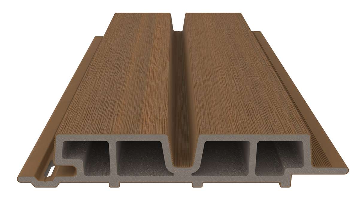 planeo LINEA Wide - Bardage de façade en WPC CoEx « Burma Teak » 2900 x 181 mm