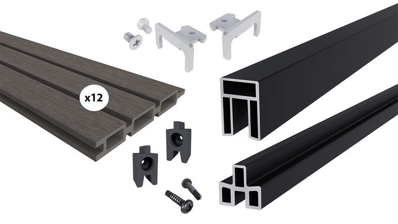 planeo LINEA - WPC CoEx Clôture à emboîter Rhombus gris foncé 176 x 183