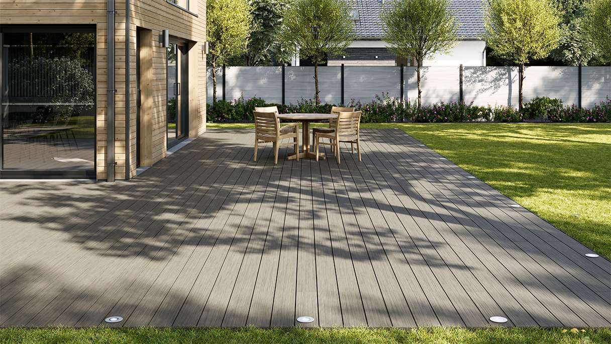 planeo AntikWood WPC set completo di tavole massicce - Grigio pietra anticato
