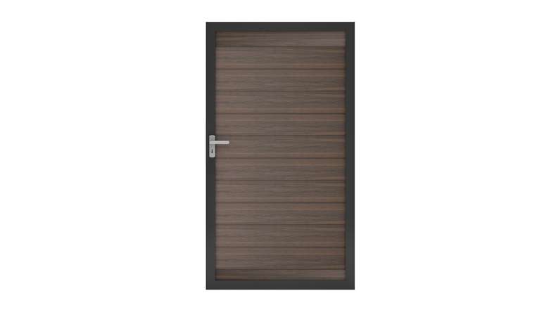 planeo Gardence Strong - Porte composite universelle Noyer avec cadre aluminium Anthracite