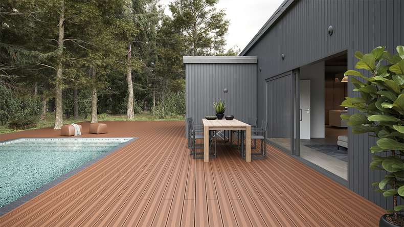 planeo SolidWood WPC Terrassendiele Massiv - Hellbraun 3m französisch/strukturiert