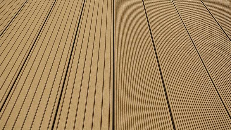 Lame de terrasse planeo LineWood en WPC massif - Brun terre, 3 m, rainurée/languetée