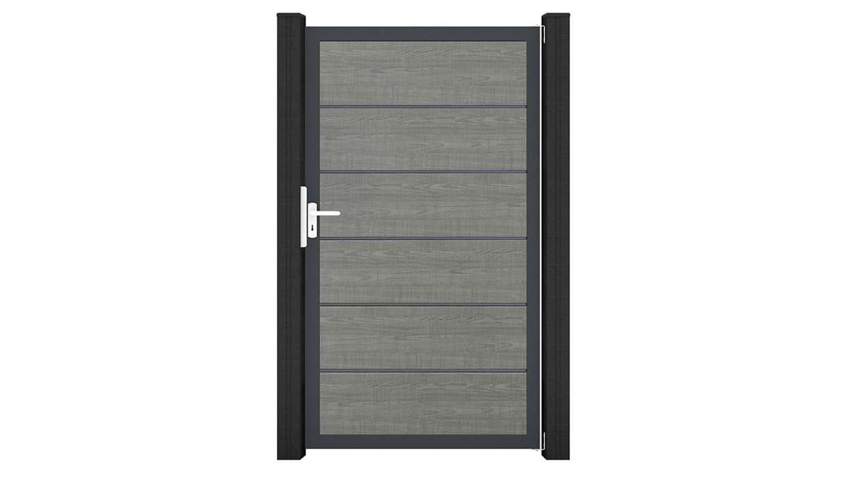 planeo Gardence Simply Premium - Portail universel en PVC « Grey Ash Cut » avec cadre en aluminium, 100 x 180 cm