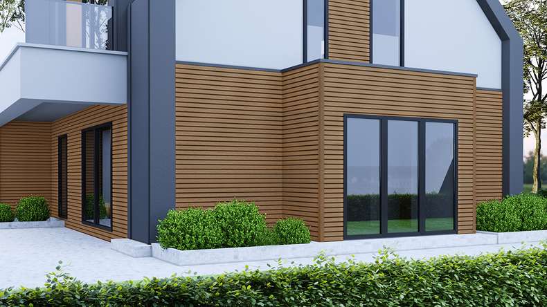 planeo LINEA Wide - Bardage de façade en WPC CoEx « Burma Teak » 2900 x 181 mm