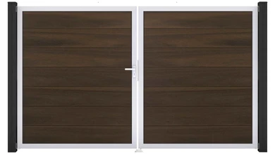 planeo Gardence Strong XL - Cancello BPC - a 2 ante, in noce co-ex con telaio in alluminio 