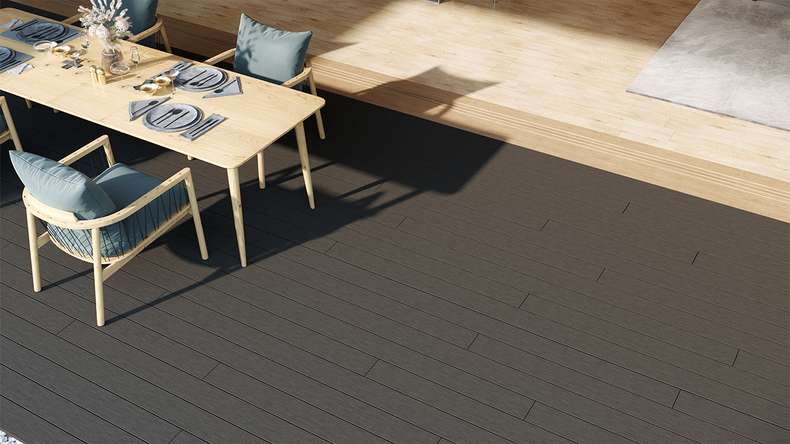 planeo LightWood Kit complet de terrasse WPC à lames creuses - gris foncé rainuré/cannelé