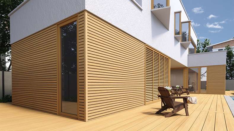 planeo LINEA Slim - Bardage de façade en WPC CoEx, couleur sable, 2900 x 215 mm