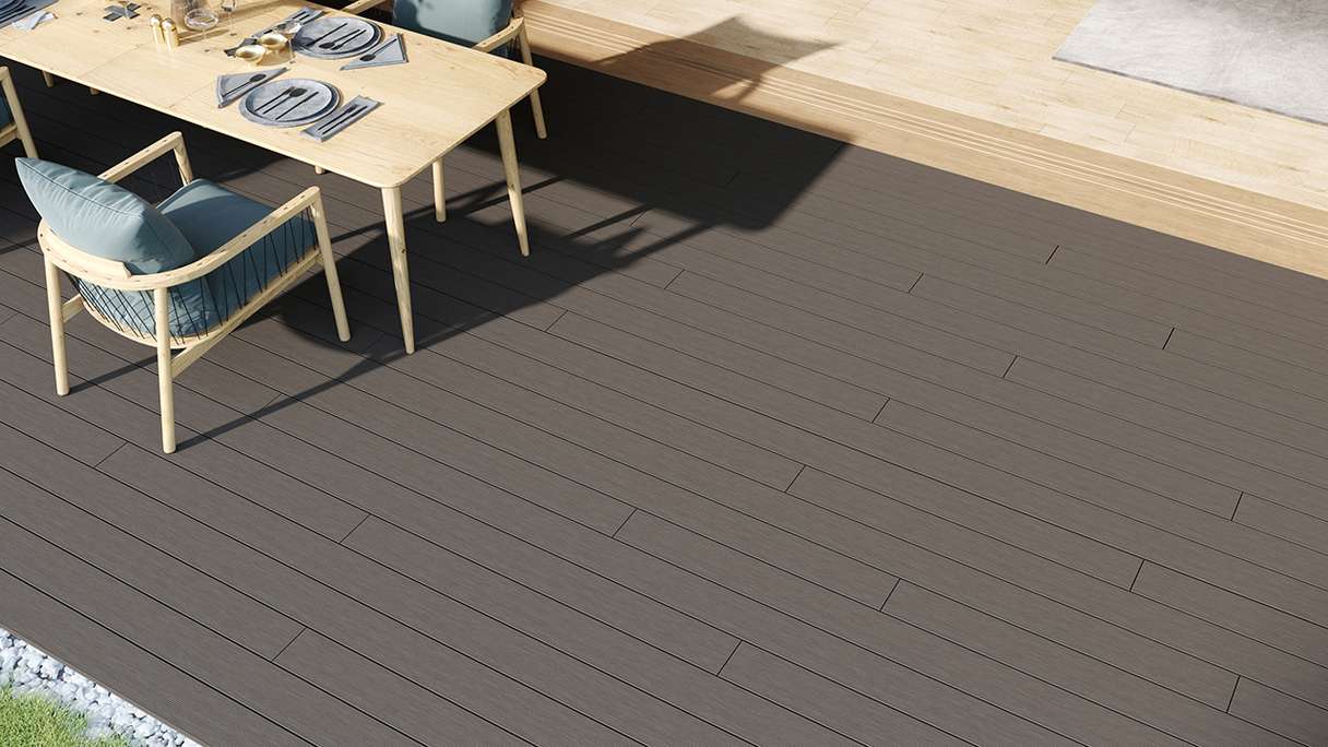 planeo LineWood WPC Pannello per decking solido - Grigio chiaro 3m scanalato/scanalato