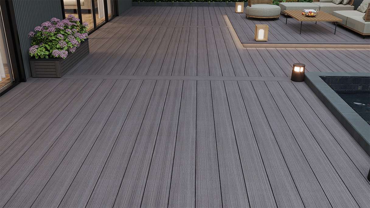 planeo MAXLine Antique - Decking XL rivestito in WPC CoEx massiccio - grigio 3m rustico strutturato/liscio spazzolato