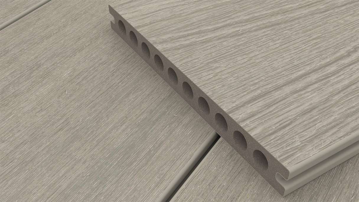 planeo MAXLine Nature - WPC CoEx lame de terrasse XL gainée chambre creuse - gris clair 3m structuré/lisse brossé