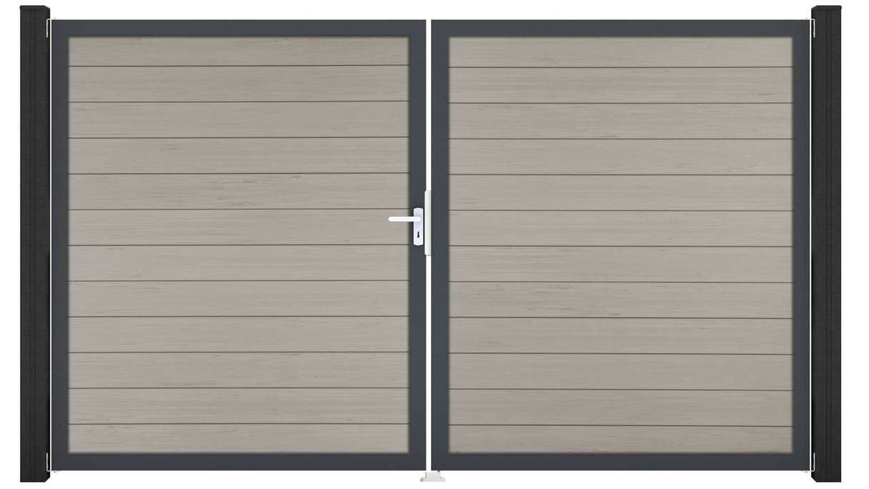 planeo Gardence Strong - Cancello BPC - a 2 ante, bicolore sabbia con telaio in alluminio