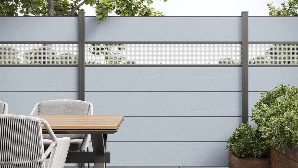planeo Gardence Simply - PVC-Steckzaun Quadratisch Silbergrau 180 x 180 cm