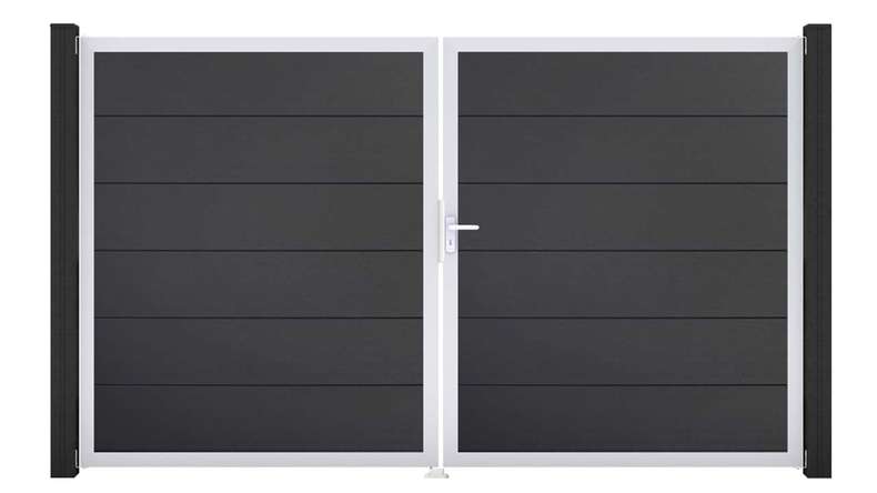planeo Gardence Simply - Porta in PVC - DIN Destro 2 ante antracite con telaio in alluminio argento