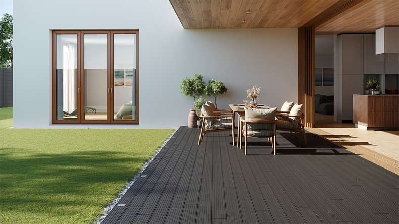 planeo LightWood WPC Terrassendiele Hohlkammer - Dunkelgrau 3m gerillt/genutet