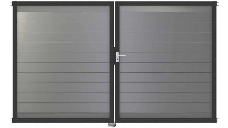 planeo Gardence Metallic - Alu-Tor DIN Rechts 2-flügelig Silbergrau mit Anthrazit-Alurahmen