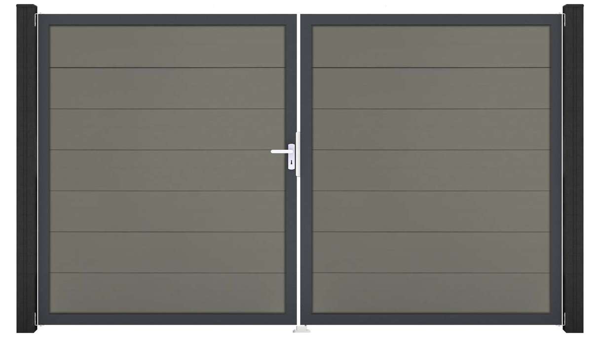 planeo Gardence Strong XL - Cancello BPC - A due ante, grigio con telaio in alluminio