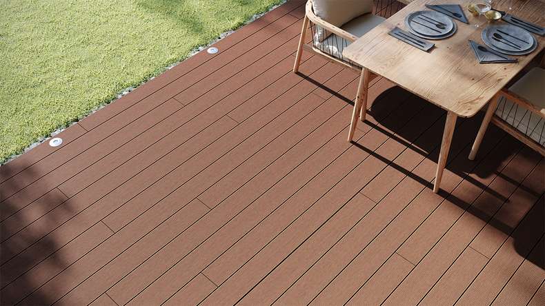 planeo LineWood WPC Pannello per decking solido - Marrone chiaro 3,60m scanalato/scanalato