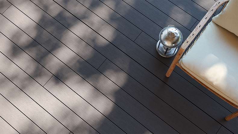planeo LightWood Kit complet de terrasse WPC à lames creuses - gris clair rainuré/cannelé
