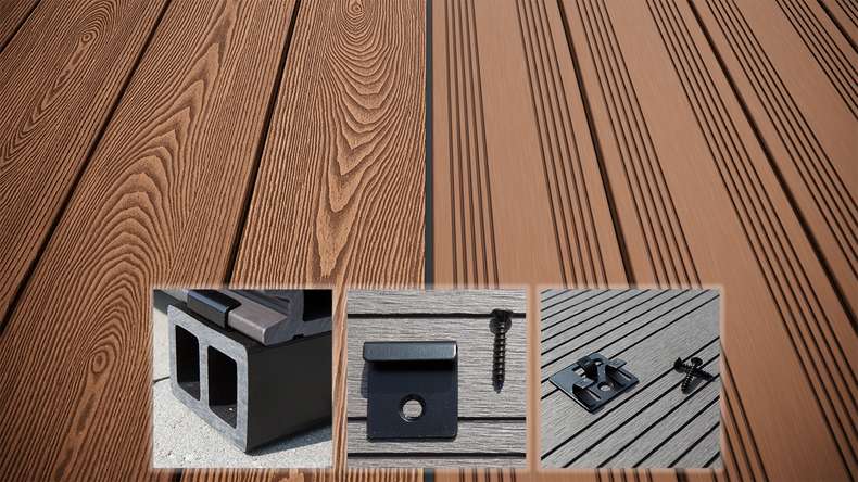 planeo SolidWood Kit complet de terrasse WPC Planche massive - brun clair français/structuré