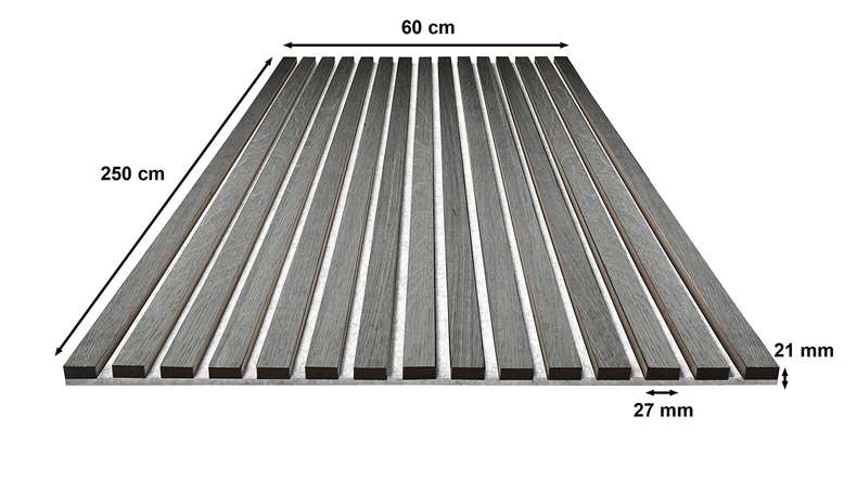Pannelli acustici Skaben SilentWall Pro - Grigio rovere - 250 x 60 cm