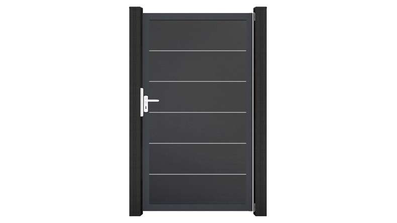 planeo Gardence Simply Premium - Portail universel en PVC gris anthracite avec cadre en aluminium 100 x 180 cm 
