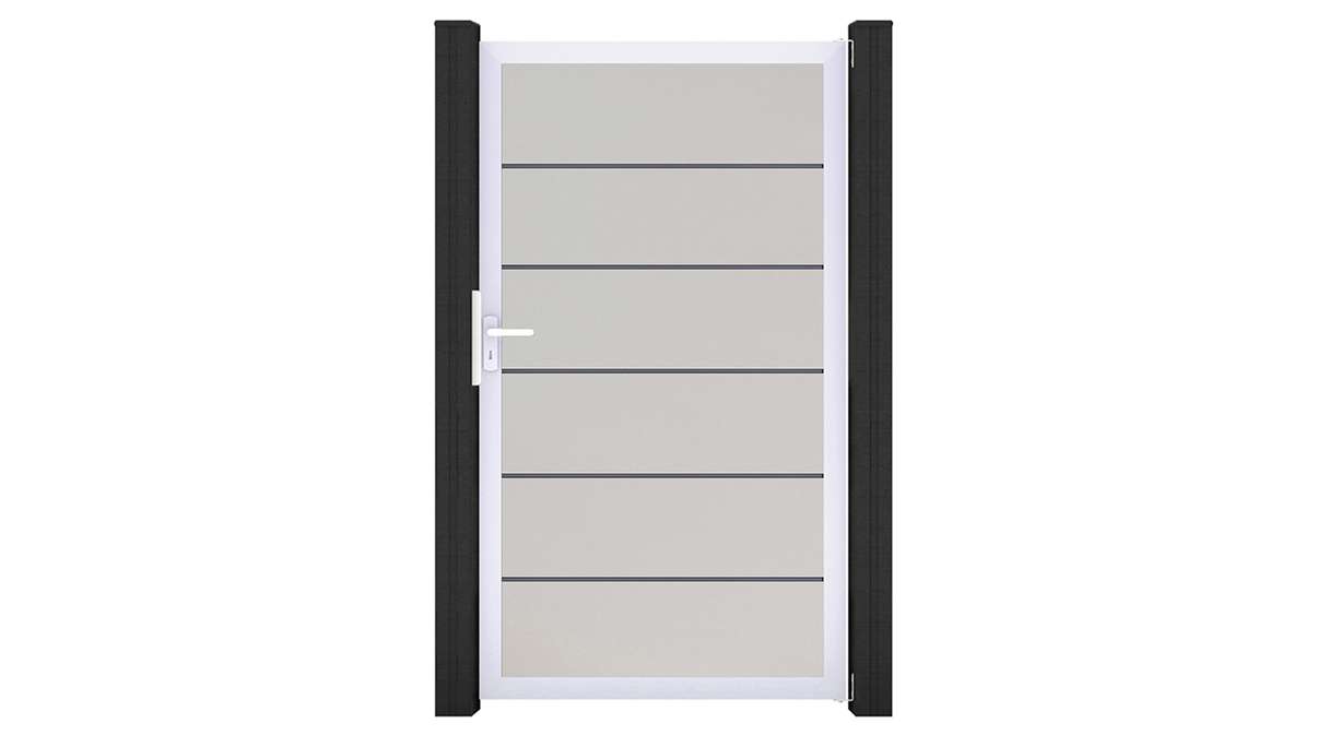 planeo Gardence Simply Premium - Portail universel en PVC blanc avec cadre en aluminium 100 x 180 cm