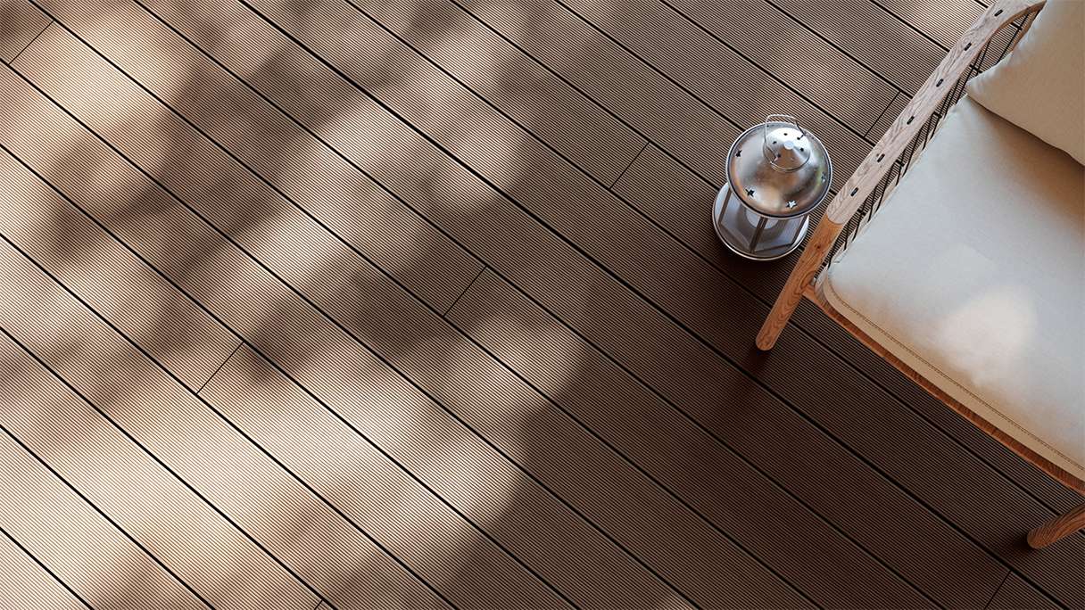 planeo LineWood WPC Pannello per decking solido - marrone scuro 3m scanalato/scanalato
