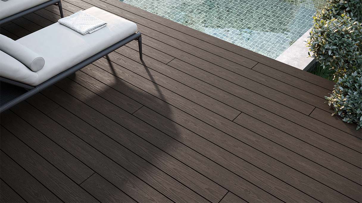 planeo CoEXWood WPC Terrassendiele Massiv ummantelt - Hellbraun/Dunkelbraun 3m strukturiert