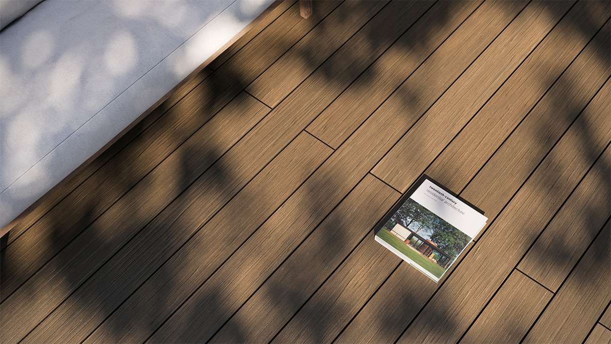 planeo AntikWood Kit complet de terrasse en WPC planches massives - brun clair vieilli