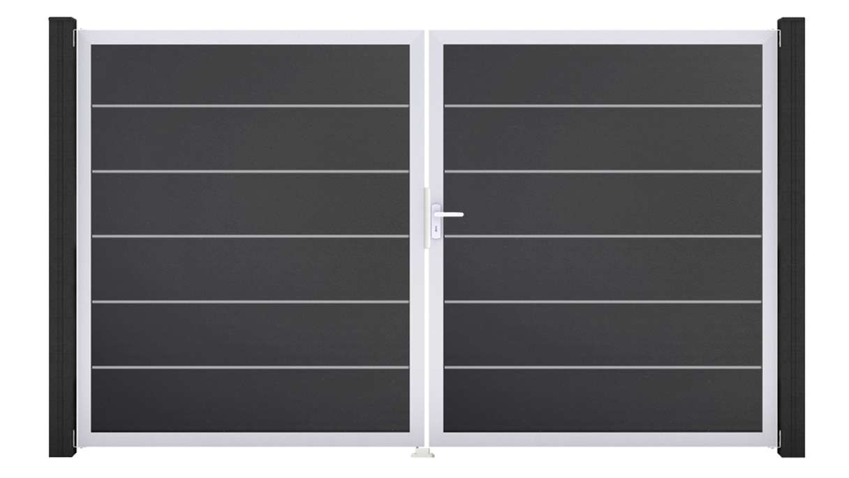 planeo Gardence Simply Premium - Portail en PVC à deux battants, gris anthracite, avec cadre en aluminium, 300 x 180 cm