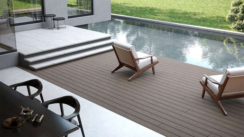 planeo CoEXWood WPC Terrassendiele Massiv ummantelt - Anthrazitgrau/Graubraun 3m strukturiert