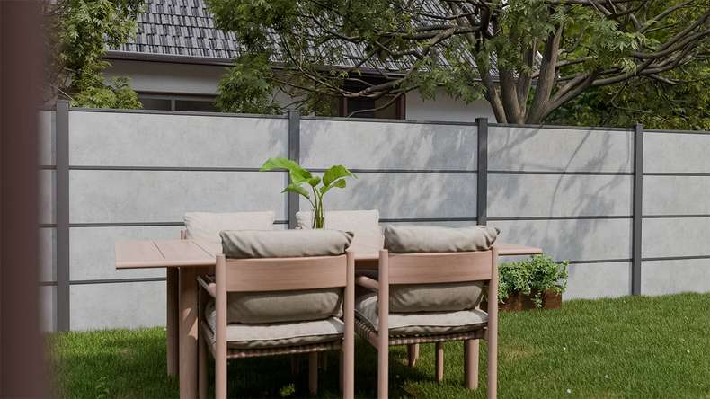 planeo Gardence Resistant - Clôture à emboîter HPL gris béton 180 x 183 cm