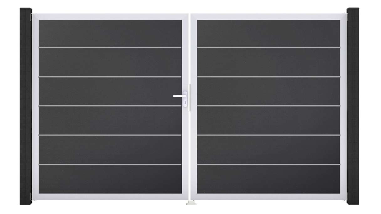 planeo Gardence Simply Premium - Portail en PVC à deux battants, gris anthracite, avec cadre en aluminium, 300 x 180 cm