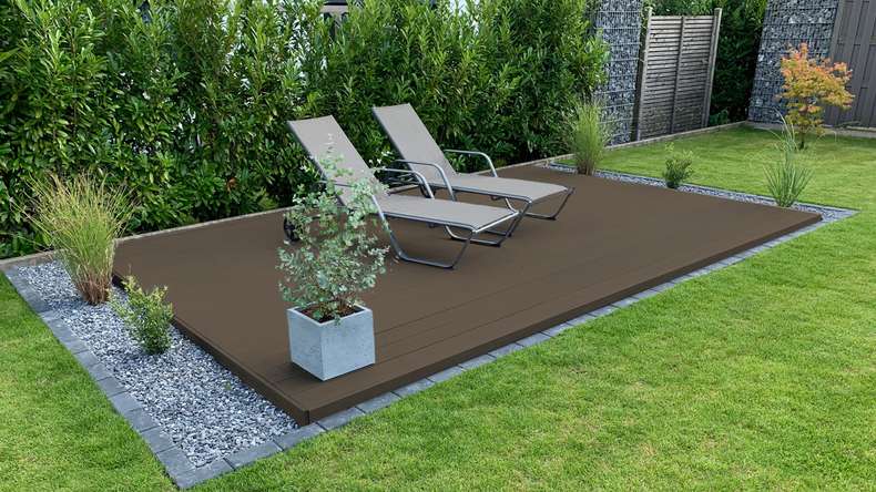 planeo Kit complet TitanWood 5m de structure en lames creuses rainurées brun foncé 55,5m² incl. Alu-UK