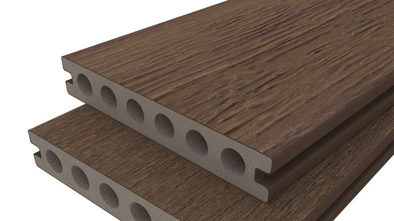 planeo ANTIKWoodline - Lame de terrasse en WPC CoEx, profilé composite léger - Ipe brun 3 m - aspect rustique/brossé lisse