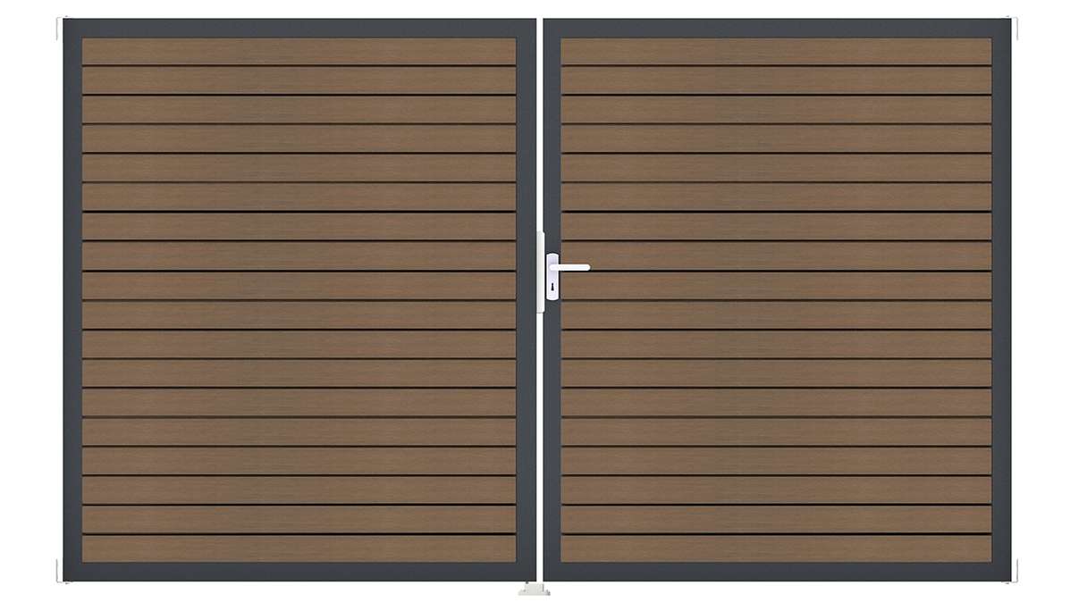 planeo Gardence Trendy - Cancello BPC a rombi - a 2 ante in teak co-ex con telaio in alluminio