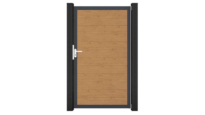 planeo Gardence Simply Small - Portail universel en PVC « chêne noueux naturel » avec cadre en aluminium, 100 x 180 cm