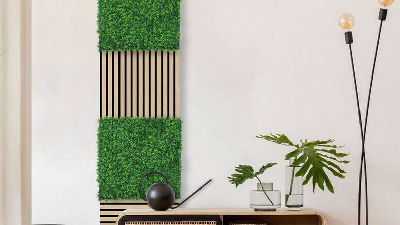 planeo Akustikpaneel - MixWall Leaf Mood Mixed Green Design Grass 52 x 52 cm | Kunstpflanze (PLMW-00121A)