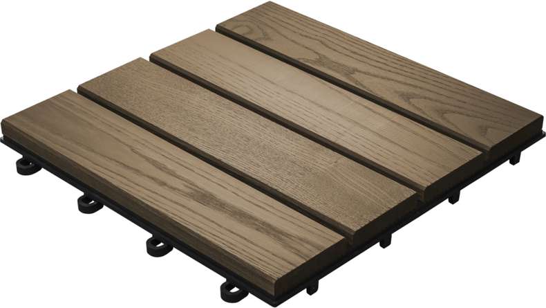 piastrella per terrazza in legno planeo termo-cenere liscio 30x30 cm - 6 pz.