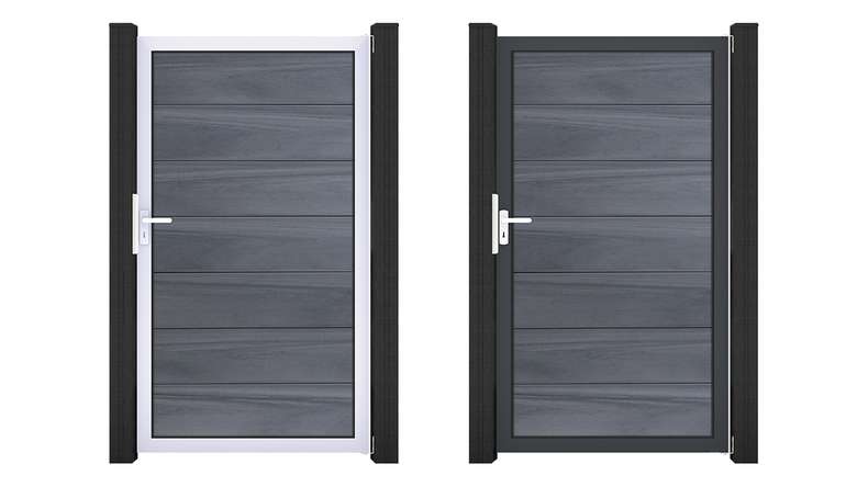 planeo Gardence Strong XL - Cancello universale BPC grigio pietra, co-ex con telaio in alluminio 100 x 180 x 4 cm